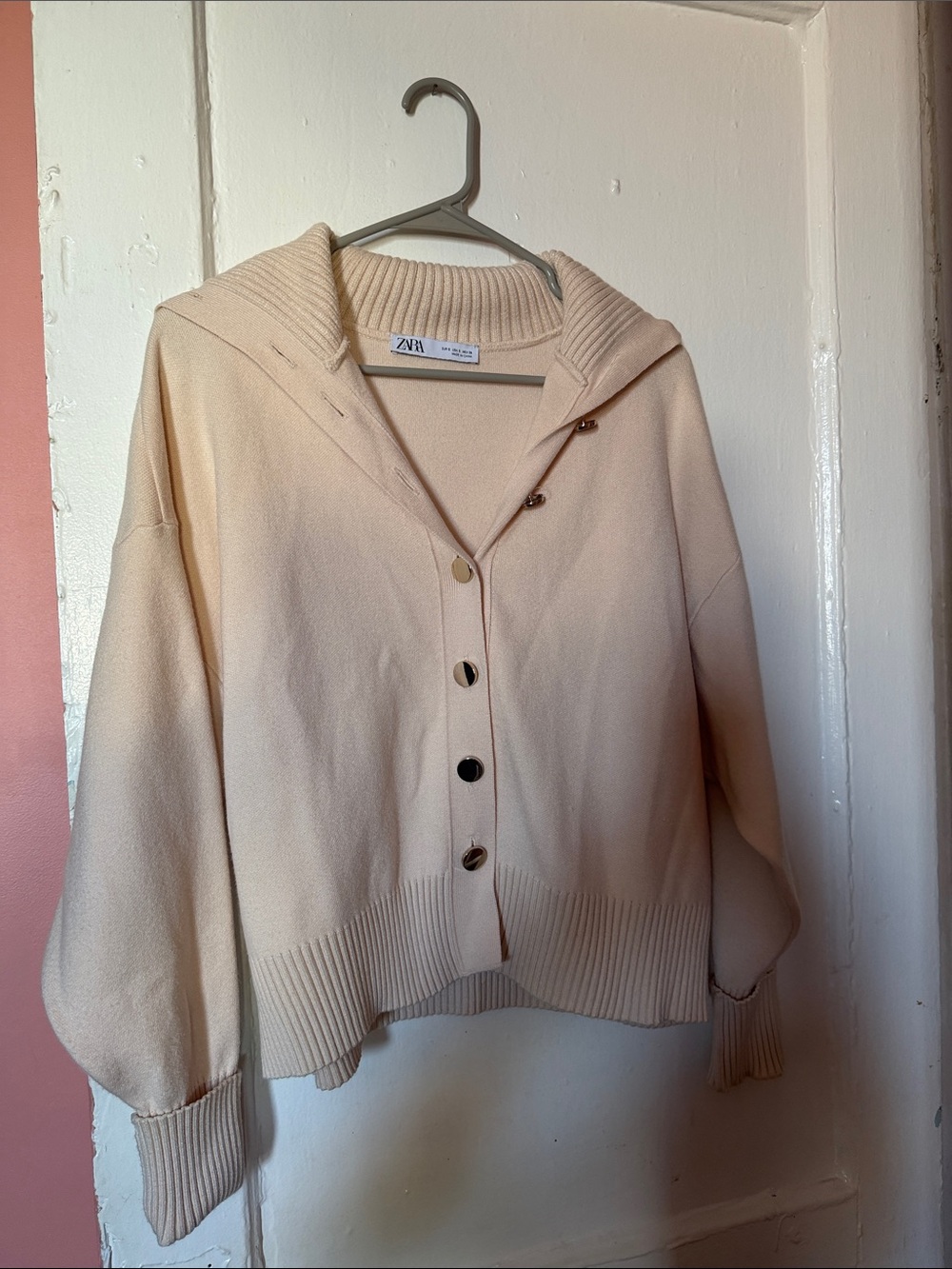 Zara Beige Cream Hooded Button Cardigan